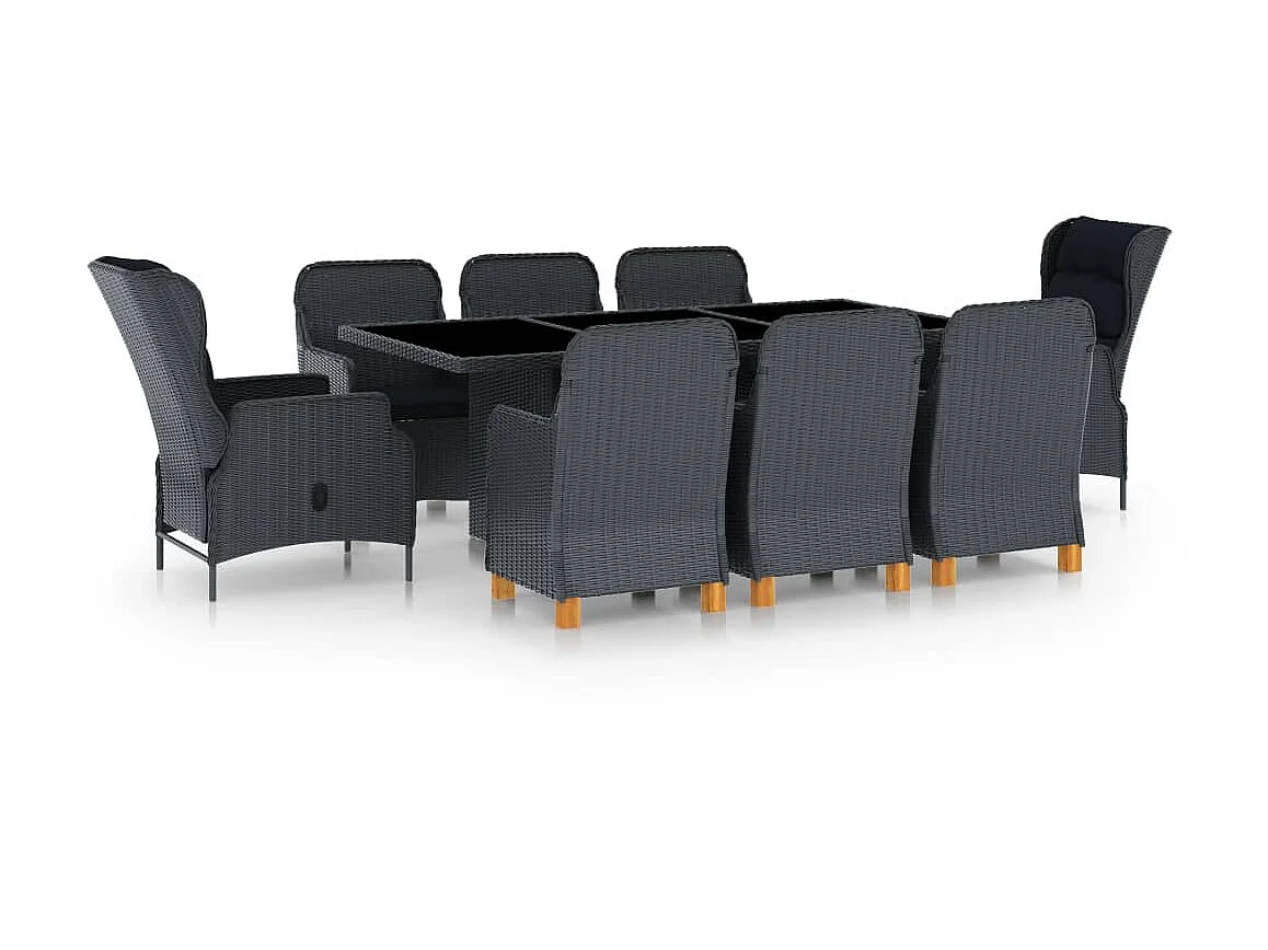 Mobilier à dîner 9 pcs avec coussins Résine tressée Gris foncé 7