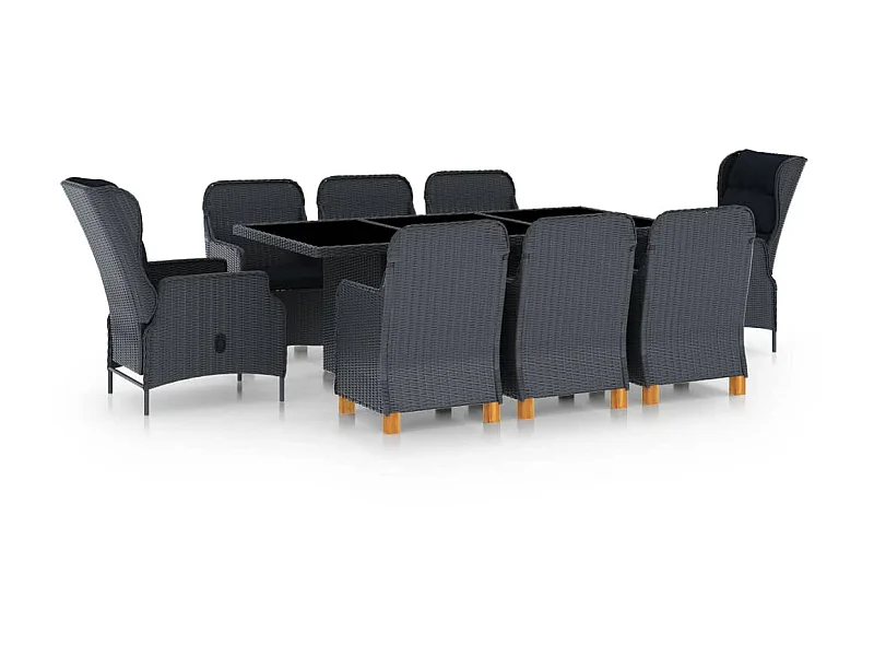 Mobilier à dîner 9 pcs avec coussins Résine tressée Gris foncé 7