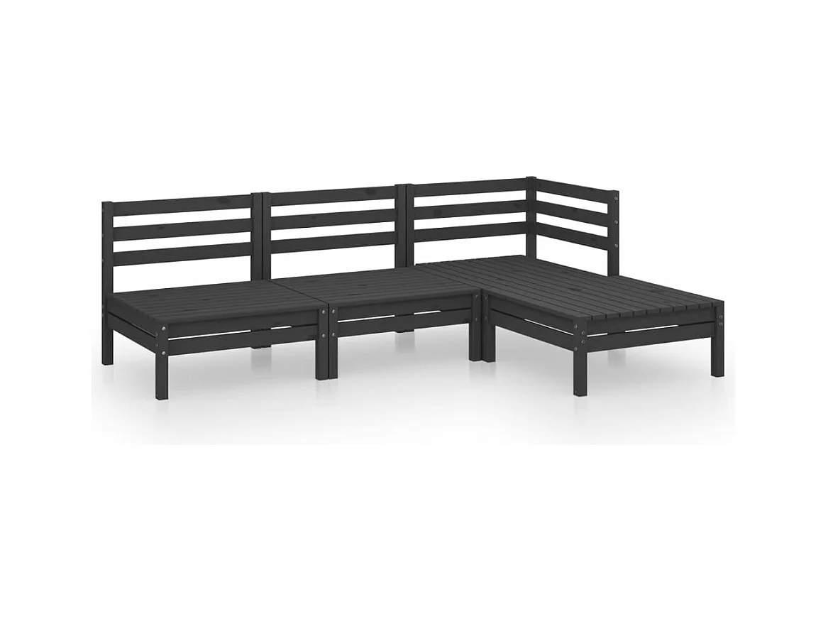 Salon de jardin 4 pcs Bois de pin massif Noir 3