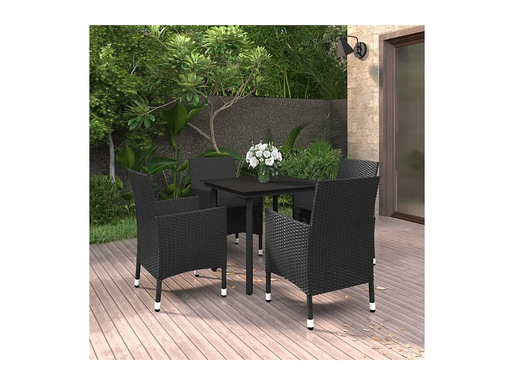 Mobilier à dîner de jardin coussins 5 pcs Résine tressée Verre 9
