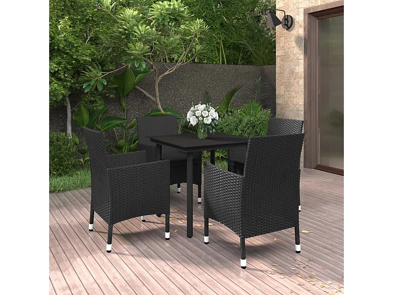 Mobilier à dîner de jardin coussins 5 pcs Résine tressée Verre 9