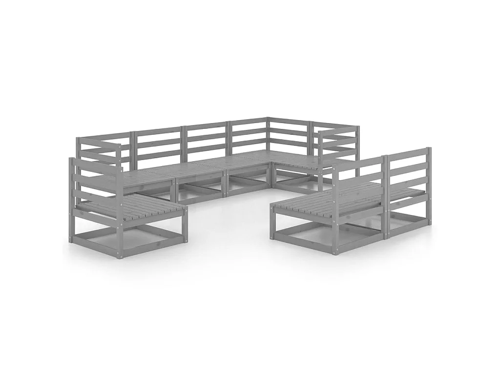 Salon de jardin 8 pcs Gris Bois de pin massif 10