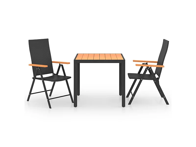Ensemble de salle à manger de jardin 3 pcs Noir et marron 3