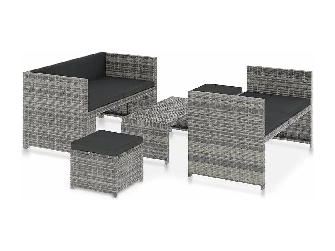 Salon de jardin 5 pcs avec coussins Résine tressée Gris 23