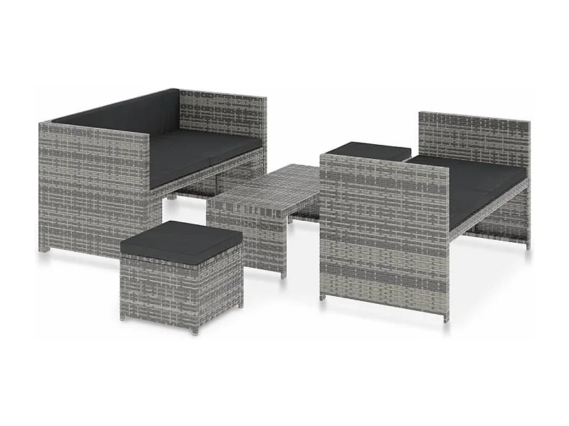 Salon de jardin 5 pcs avec coussins Résine tressée Gris 23