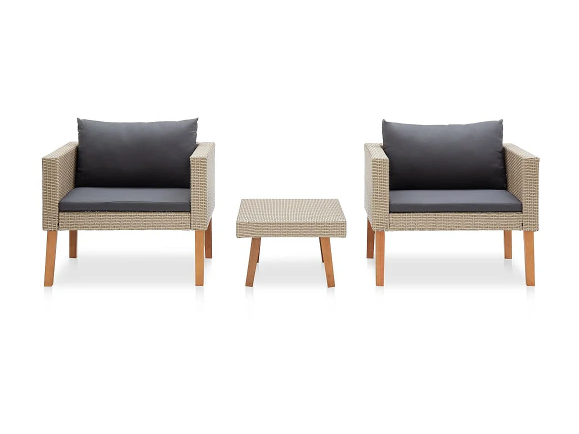 Salon de jardin 3 pcs avec coussins Résine tressée Beige