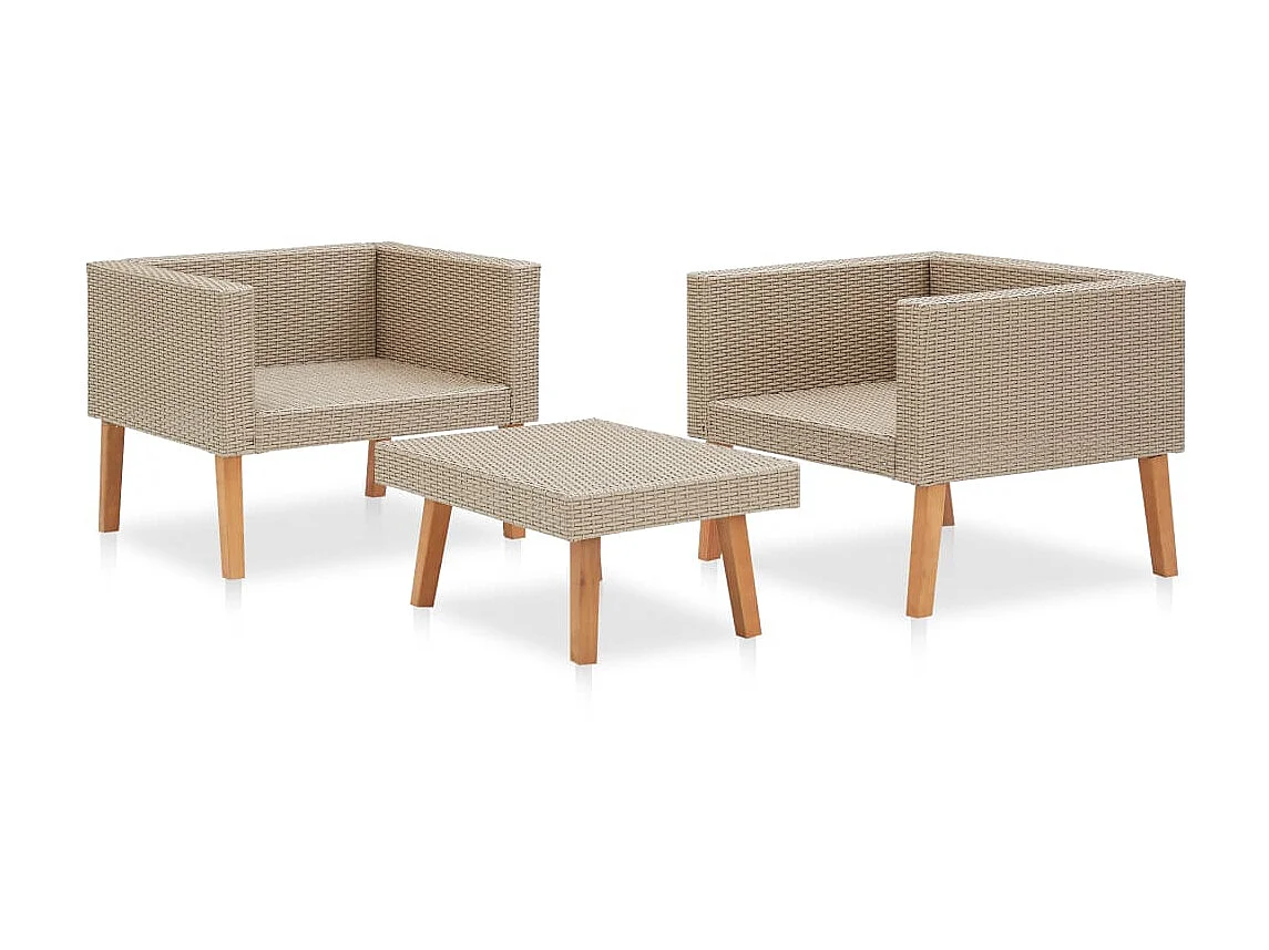 Salon de jardin 3 pcs avec coussins Résine tressée Beige