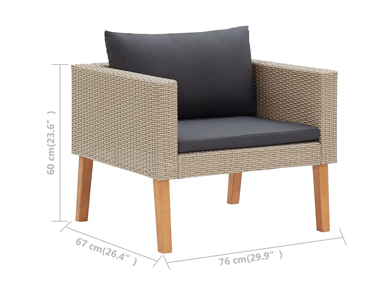 Salon de jardin 3 pcs avec coussins Résine tressée Beige