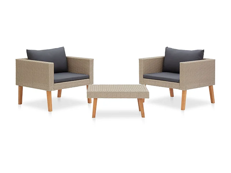 Salon de jardin 3 pcs avec coussins Résine tressée Beige