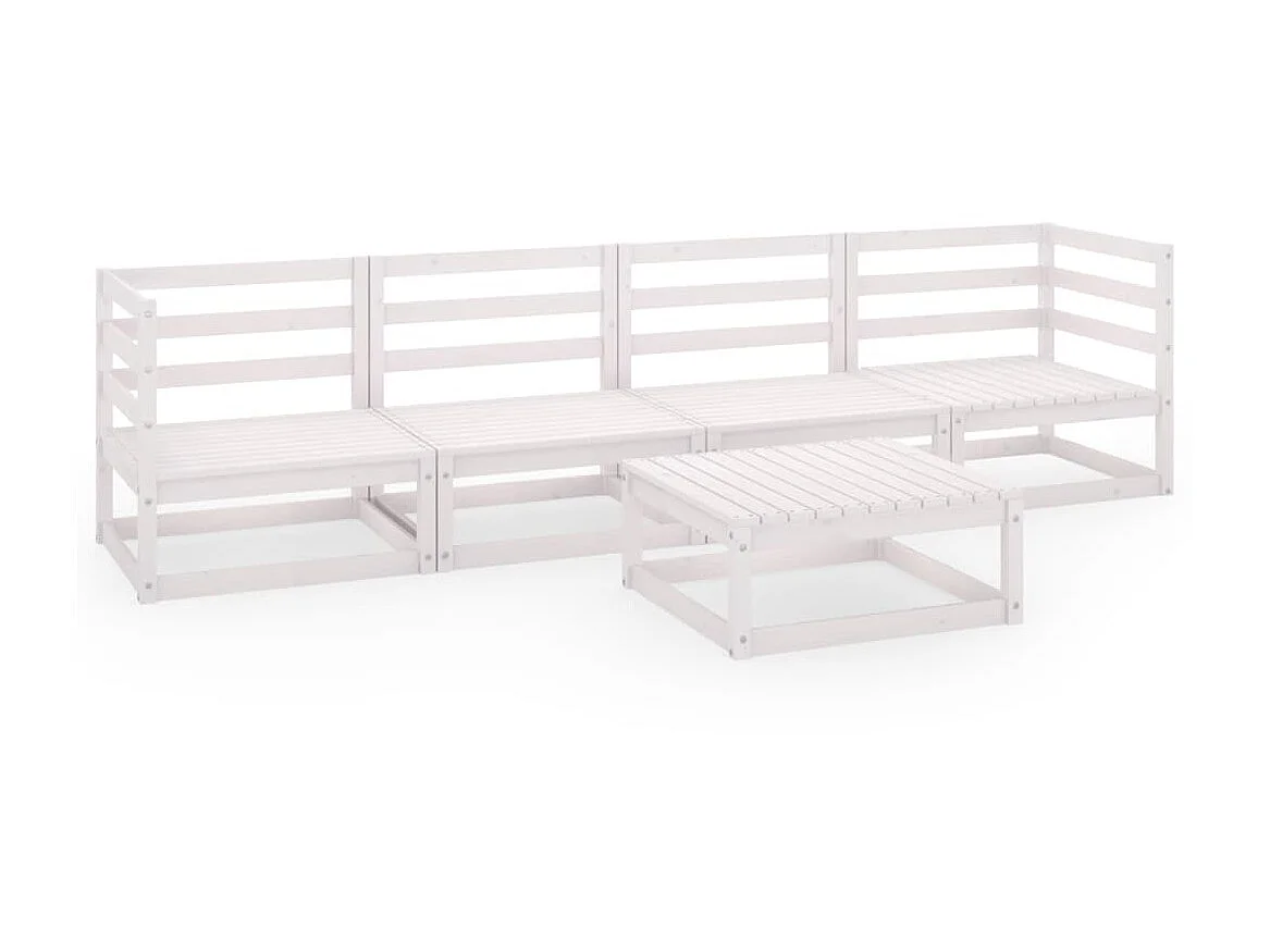 Salon de jardin 5 pcs Blanc Bois de pin massif 10