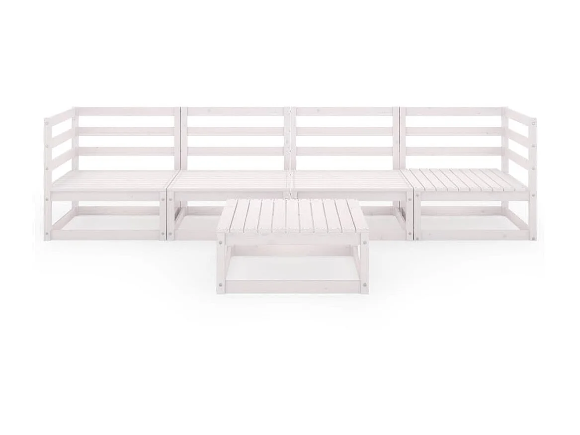Salon de jardin 5 pcs Blanc Bois de pin massif 10