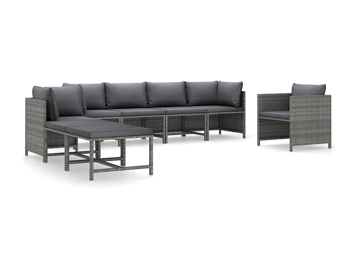 Salon de jardin 8 pcs avec coussins Résine tressée Gris 31