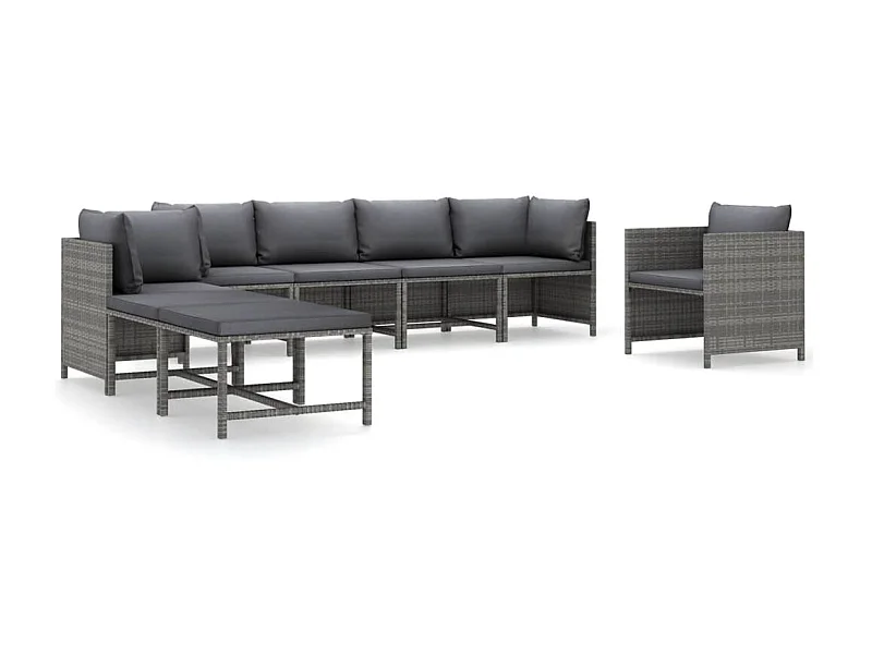 Salon de jardin 8 pcs avec coussins Résine tressée Gris 31