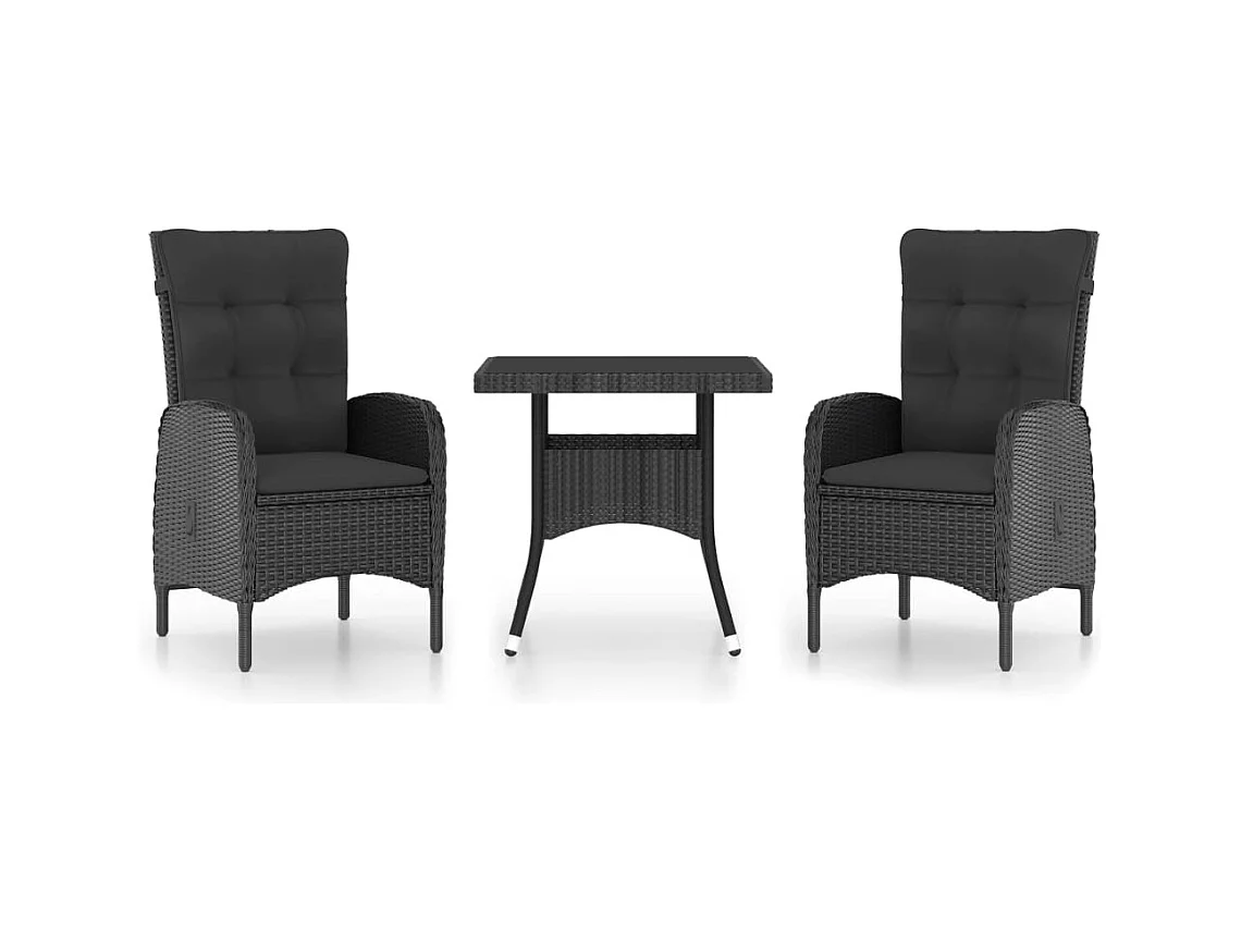 Ensemble à dîner de jardin 3 pcs Résine tressée et verre Noir