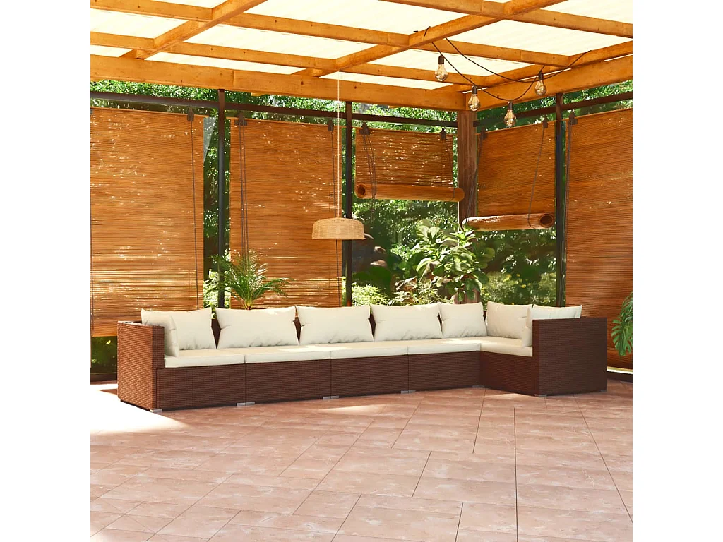Salon de jardin 6 pcs avec coussins Résine tressée Marron 4