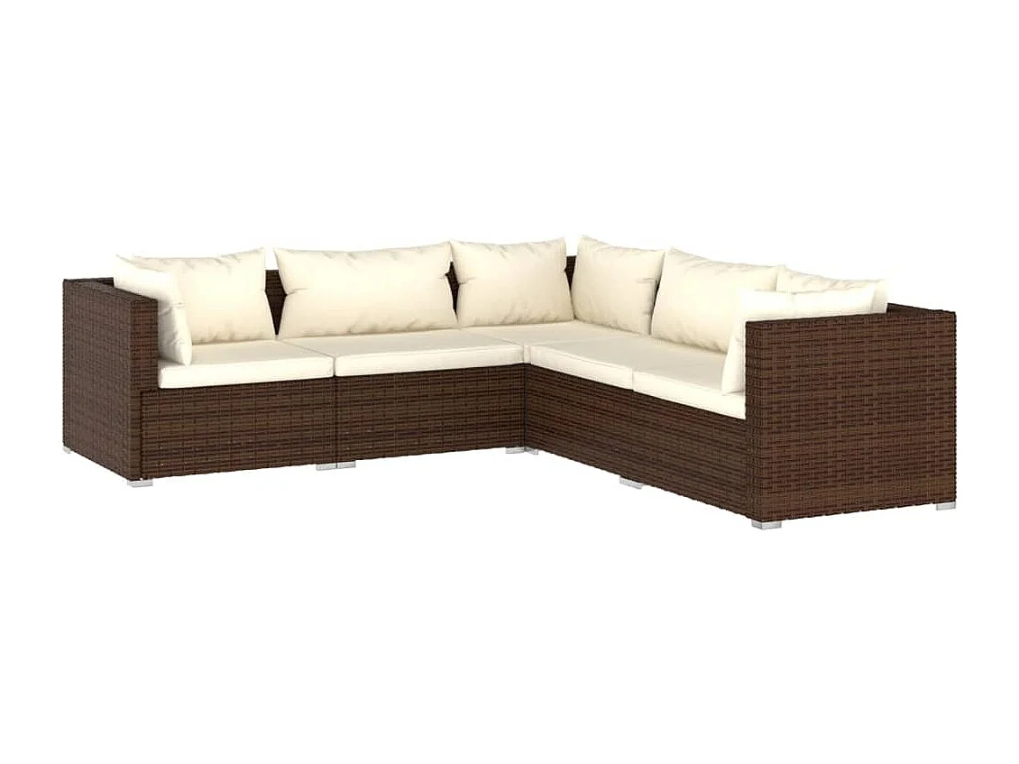 Salon de jardin 5 pcs avec coussins Résine tressée Marron 4