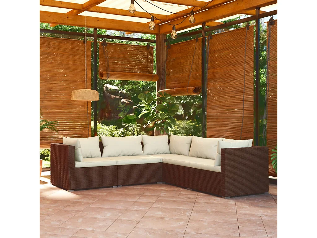 Salon de jardin 5 pcs avec coussins Résine tressée Marron 4