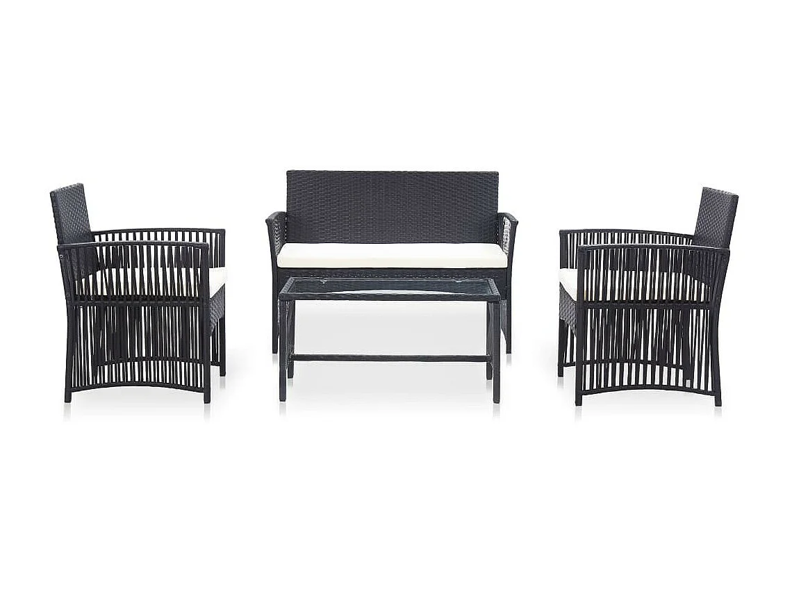 Salon de jardin 4 pcs avec coussin Résine tressée Noir