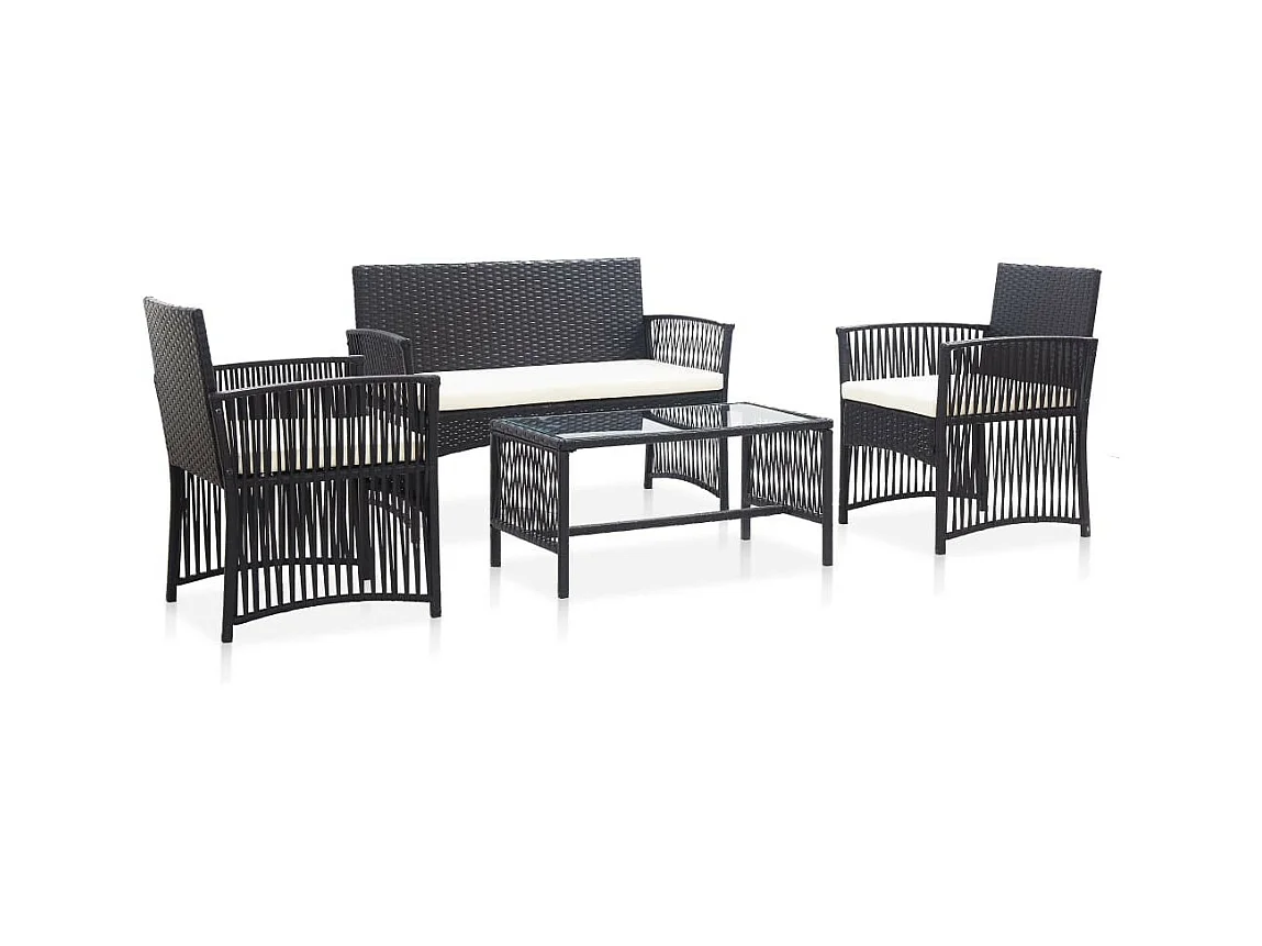 Salon de jardin 4 pcs avec coussin Résine tressée Noir