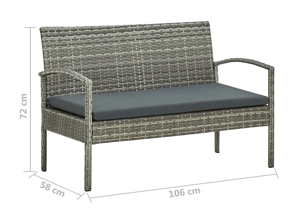 Salon de jardin 4 pcs avec coussins Résine tressée Gris 25