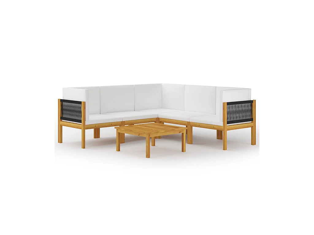 Salon de jardin 6 pcs avec coussins Crème Bois d'acacia solide 7