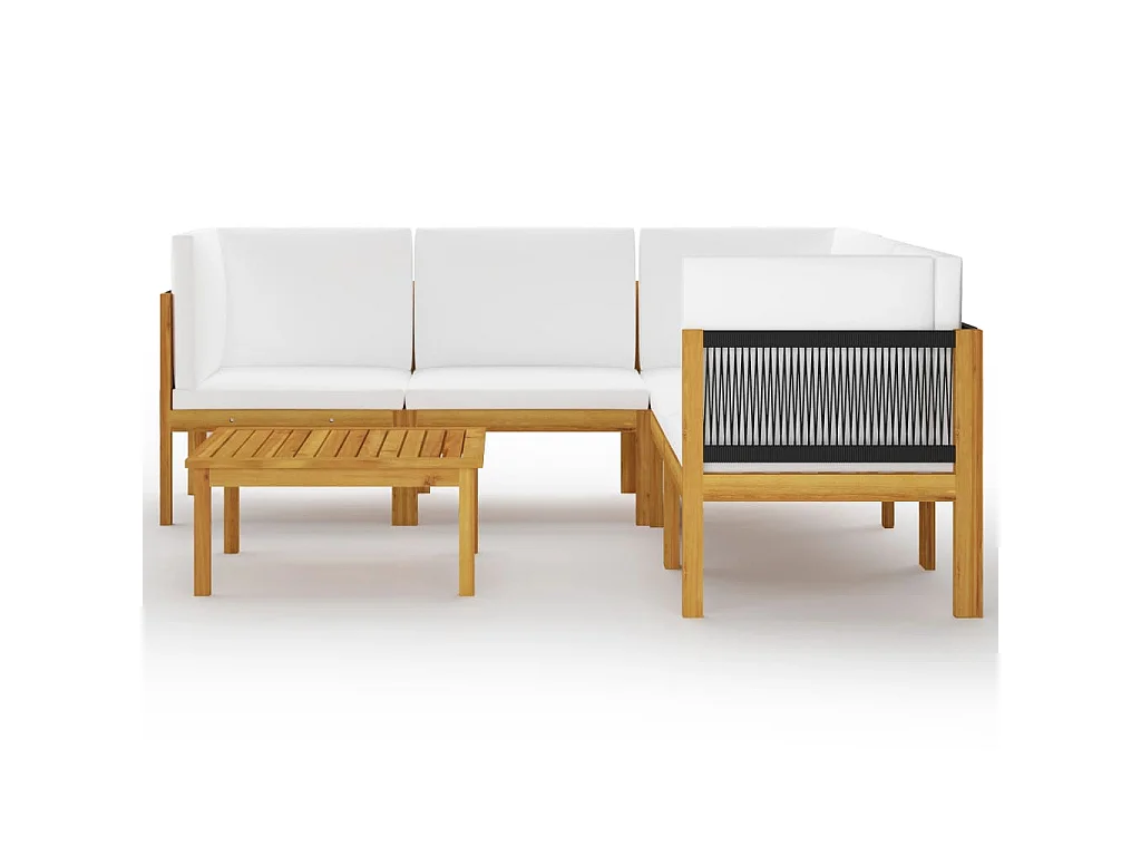 Salon de jardin 6 pcs avec coussins Crème Bois d'acacia solide 7
