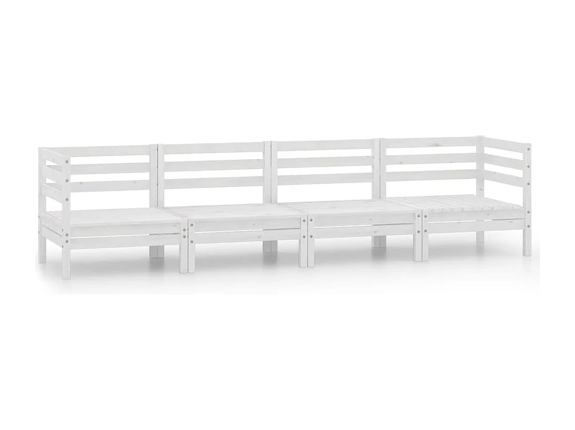 Salon de jardin 4 pcs Blanc Bois de pin massif 14