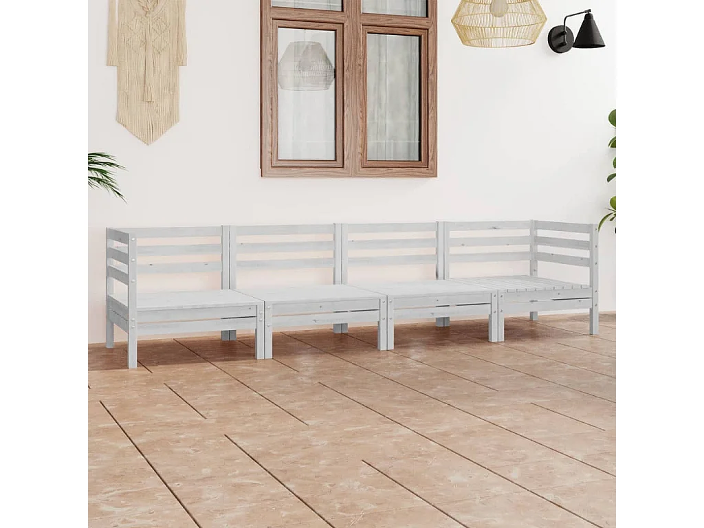 Salon de jardin 4 pcs Blanc Bois de pin massif 14