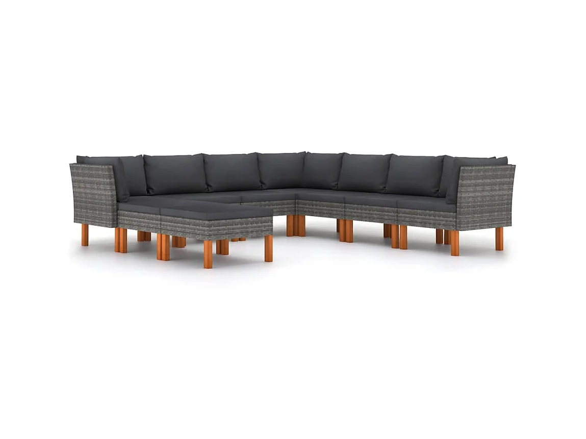 Salon de jardin 9 pcs avec coussins Résine tressée Gris 31