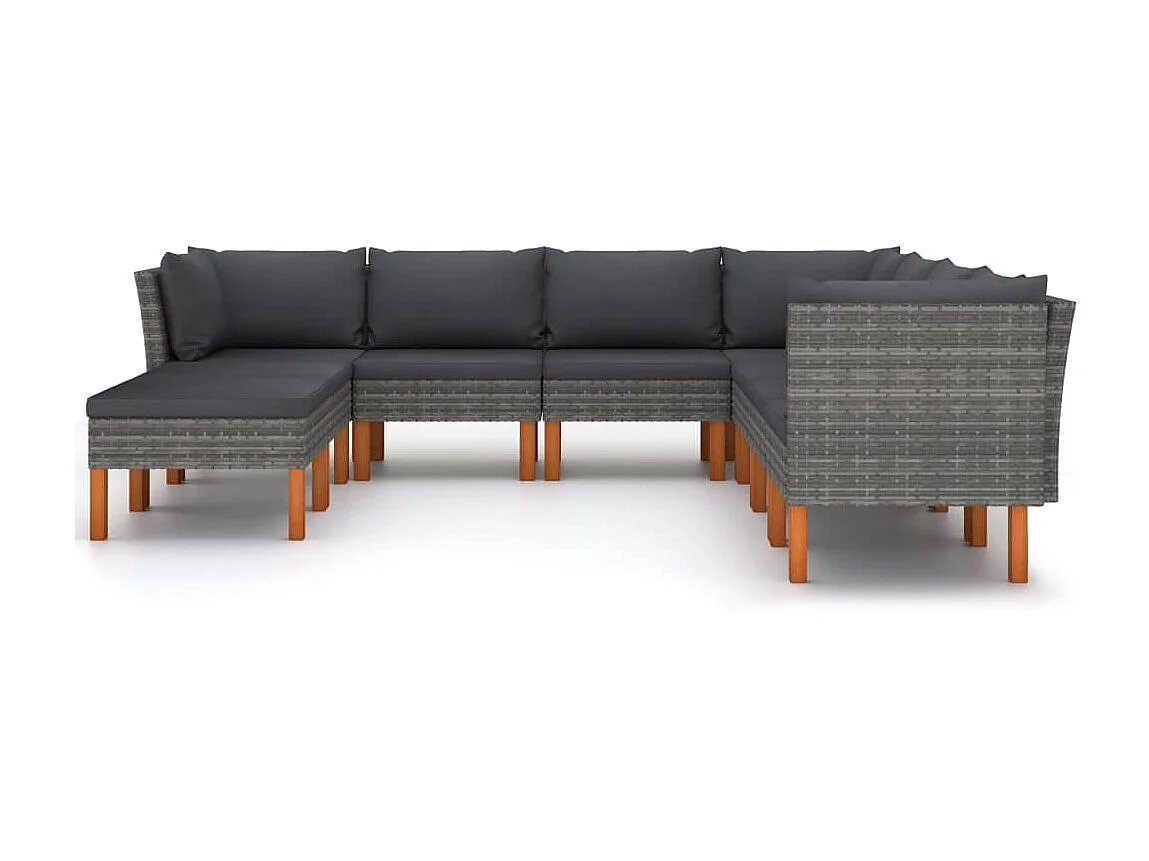 Salon de jardin 9 pcs avec coussins Résine tressée Gris 31