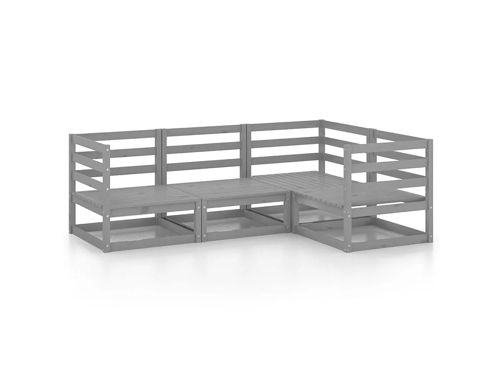 Salon de jardin 4 pcs Gris Bois de pin massif 5