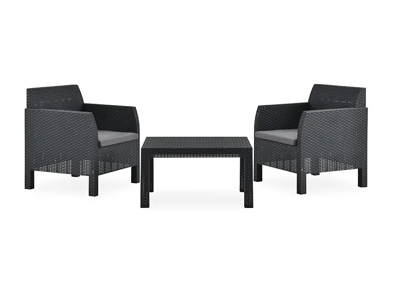 Salon de jardin 3 pcs avec coussins PP Anthracite 3