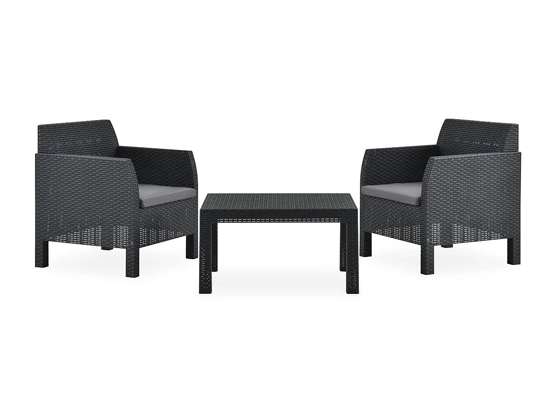Salon de jardin 3 pcs avec coussins PP Anthracite 3