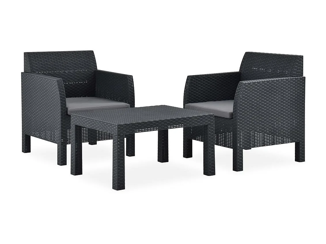 Salon de jardin 3 pcs avec coussins PP Anthracite 3
