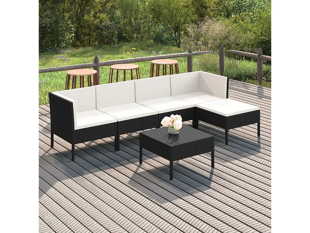 Salon de jardin 6 pcs avec coussins Résine tressée Noir 67