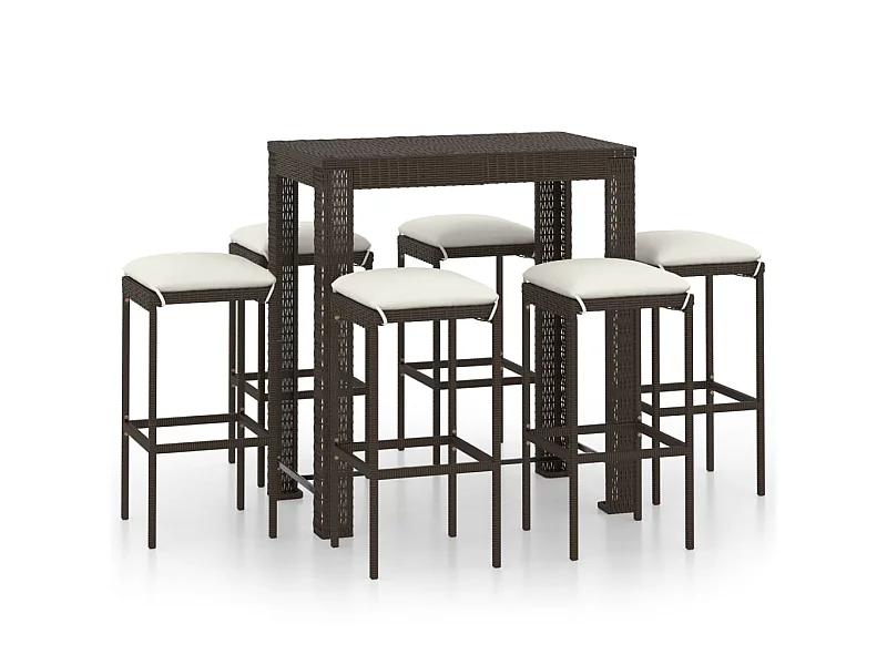 Meuble de bar de jardin 7 pcs et coussins Résine tressée Marron 2