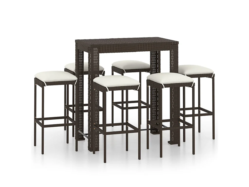 Meuble de bar de jardin 7 pcs et coussins Résine tressée Marron 2