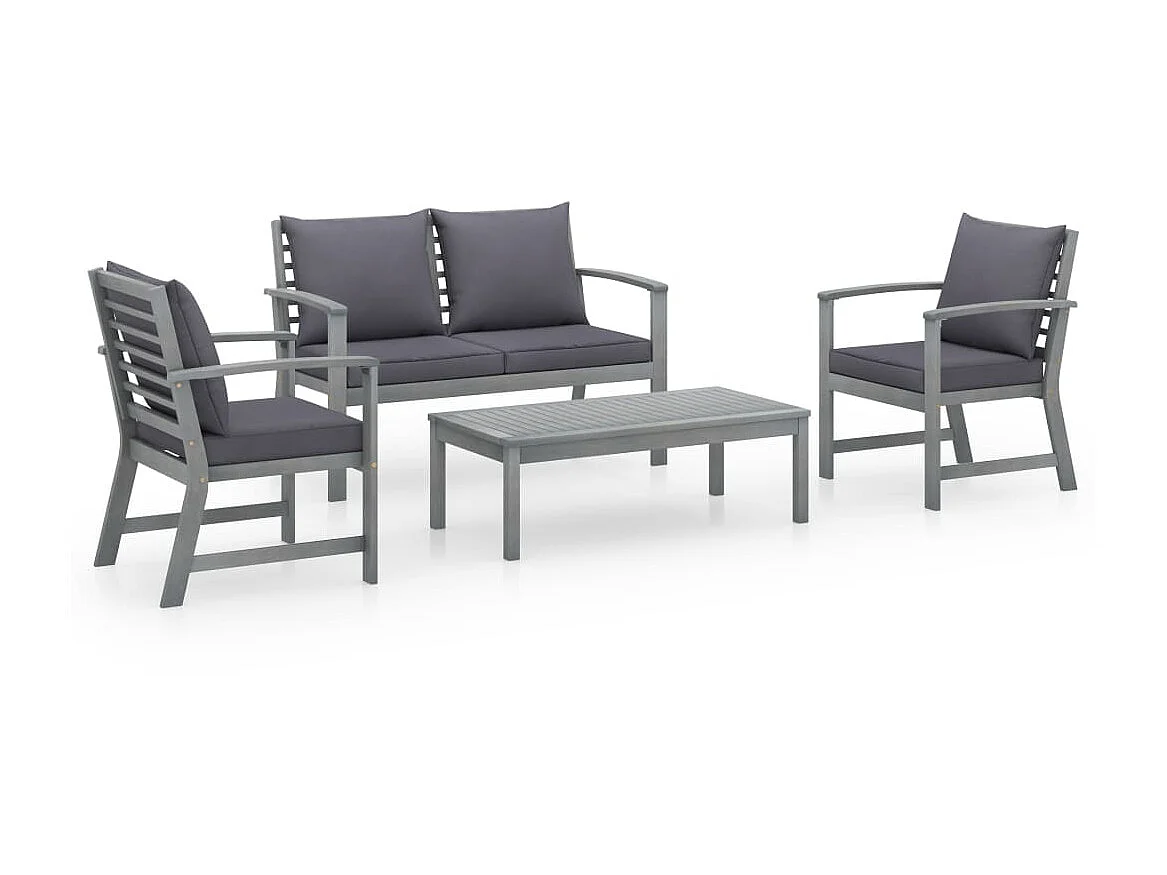 Salon de jardin 4 pcs avec coussins Bois d'acacia solide 15