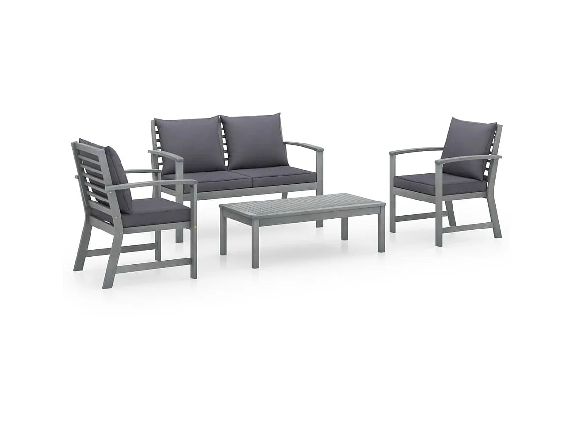 Salon de jardin 4 pcs avec coussins Bois d'acacia solide 15