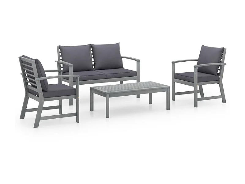 Salon de jardin 4 pcs avec coussins Bois d'acacia solide 15