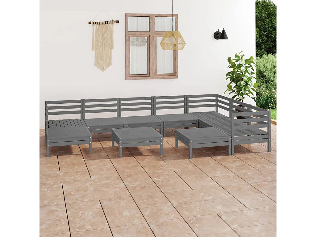 Salon de jardin 10 pcs Bois de pin massif Gris 5