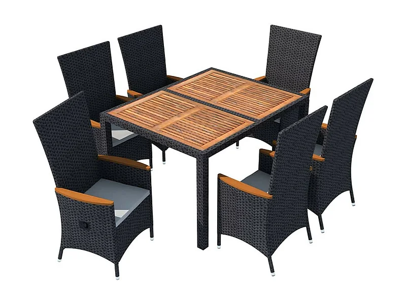 Mobilier à dîner d'extérieur 7pcs Résine tressée et acacia Noir 2