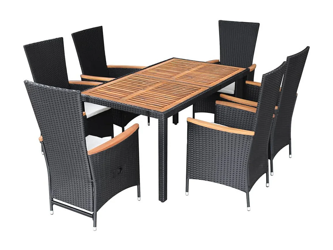 Mobilier à dîner d'extérieur 7pcs Résine tressée et acacia Noir 2