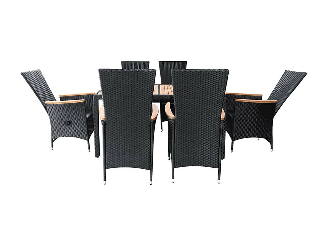 Mobilier à dîner d'extérieur 7pcs Résine tressée et acacia Noir 2