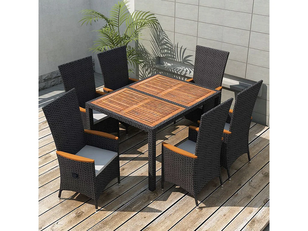 Mobilier à dîner d'extérieur 7pcs Résine tressée et acacia Noir 2