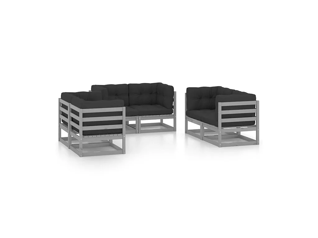 Salon de jardin 6 pcs avec coussins Bois de pin massif 61