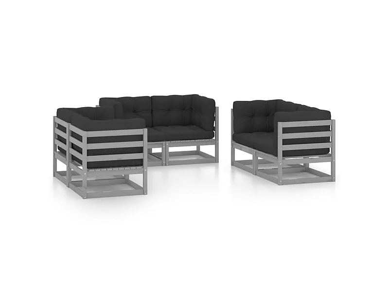 Salon de jardin 6 pcs avec coussins Bois de pin massif 61