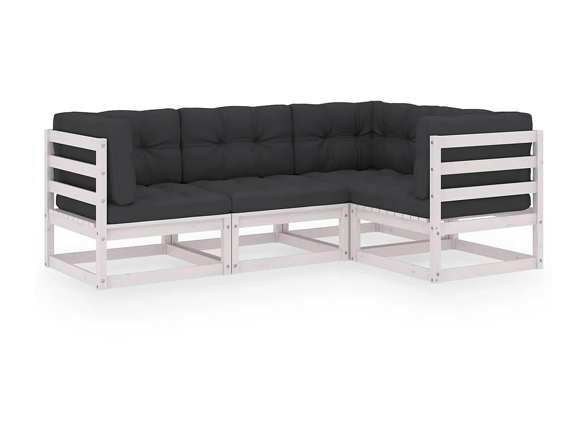 Salon de jardin 4 pcs avec coussins Bois de pin massif 7