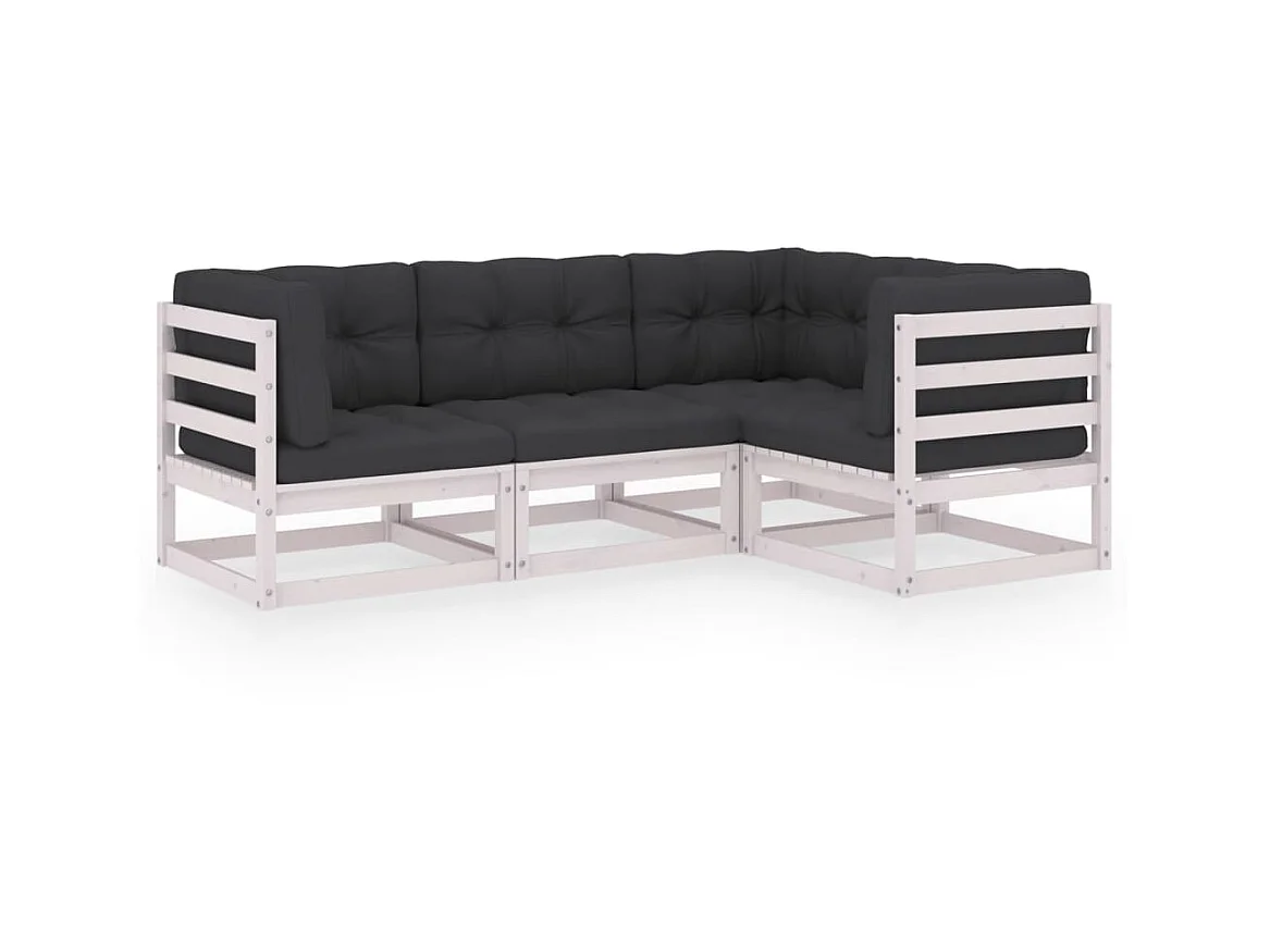 Salon de jardin 4 pcs avec coussins Bois de pin massif 7