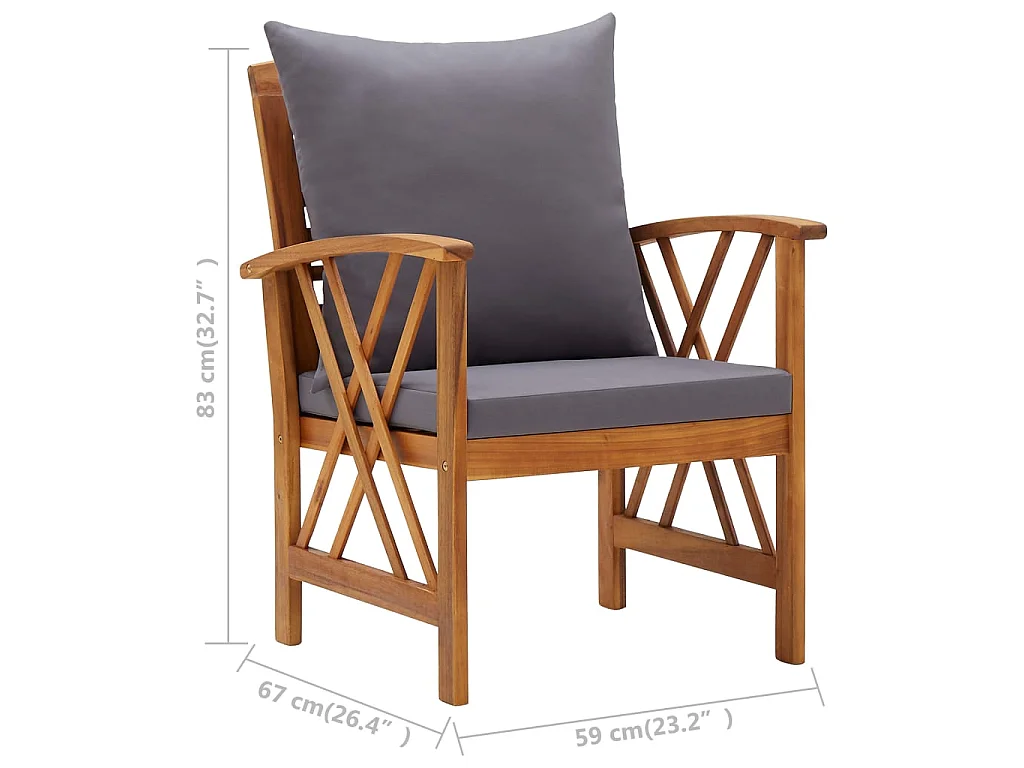 Salon de jardin 5 pcs avec coussins Bois d'acacia solide 6